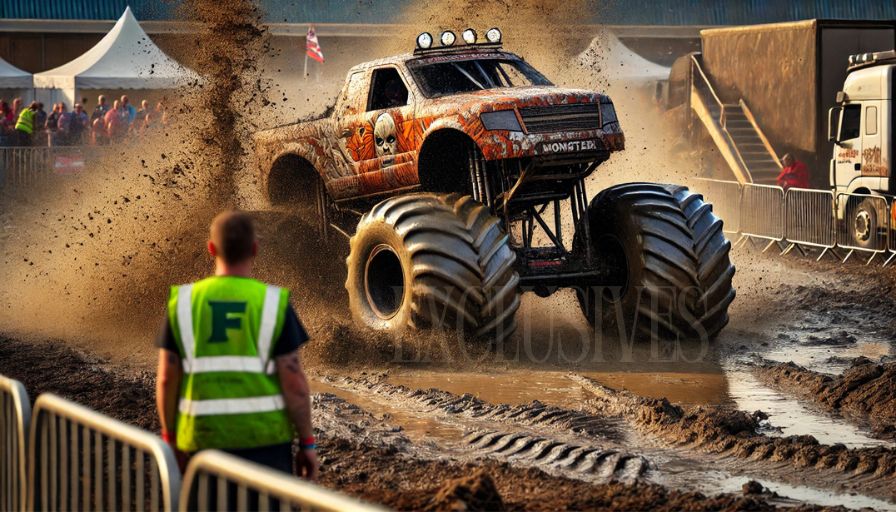 Trucks sliding through mud Trucks sliding through mud